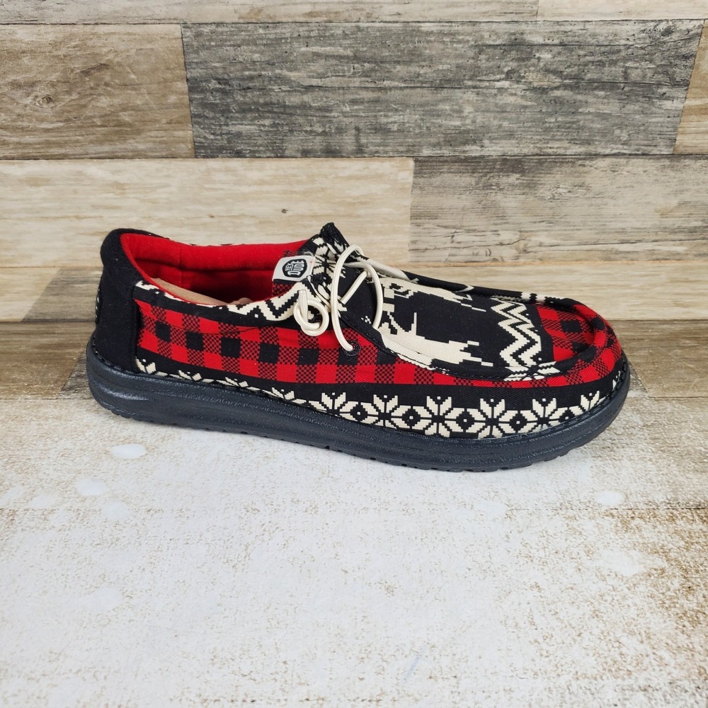 Hey Dude Wally Holiday Cheers Mens Loafer Shoes Sz 9 Black Multi Casual Slip On